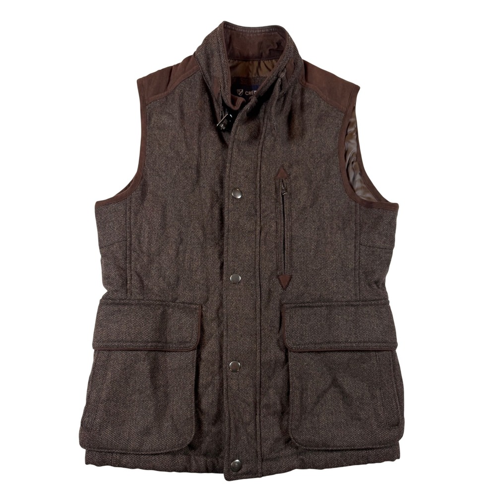 Cremieux Mens Brown Herringbone Puffer Vest Suede Trim Field Waistcoat Small EUC